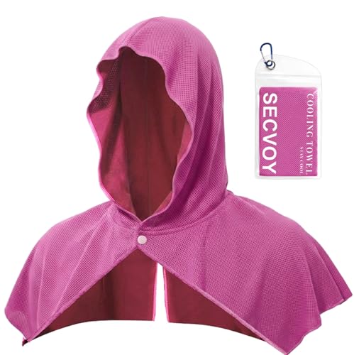 1 Pack Cooling Hoodie Towels for Neck and Face, UPF 50 Sun Protection & Instant Cooling Towels for Hot Weather, Soft Breathable Towel for Work Out, Sport, Gym, Camping & More Activities - color: 1-rose Red