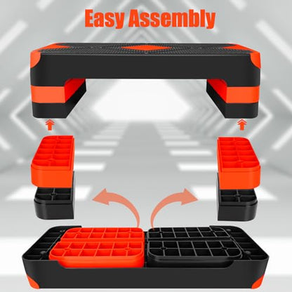 27" Exercise Workout Aerobic Step Platform with Adjustable 4"-6"-8" Risers - color: Orange