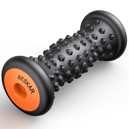 BESKAR Foot Massager Roller for Plantar Fasciitis Relief, Portable, Deep Tissue Muscle Massage, Foot Arch and Heel Pain, Reflexology Tool - color: Black