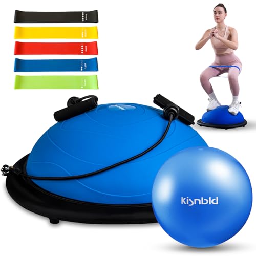 kisnbld Half Balance Ball Trainer, Inflatable 19/23 Inch Half Exercise Ball with Resistance Bands and Pilates Ball, Non-Slip 660lbs Capacity Yoga Ball for Home Gym Full Body Workouts