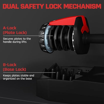 Yaheetech Adjustable Dumbbell Set Free Weights for Home Gym 15-in-1 Quick Lock Adjustable Dumbbells Interchangeable Women Men Full Body Strength Training with Anti-Slip Handle Black