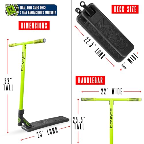 Bounce Trampoline Pro Scooter for Tricks – Real Headtube, Pro T-Bar, Foam Deck – Indoor & Outdoor Stunt Practice – Madd Gear