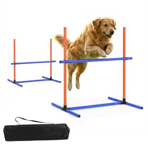 Dog Agility Training Equipment, 2-Sets Adjustable Dog Jumps & Hurdles Set for Backyard, Outdoor Dog Obstacle Course Training Starter Kit with Weave Poles and Carrying Bag for Large Small Dogs - size: 2-Sets