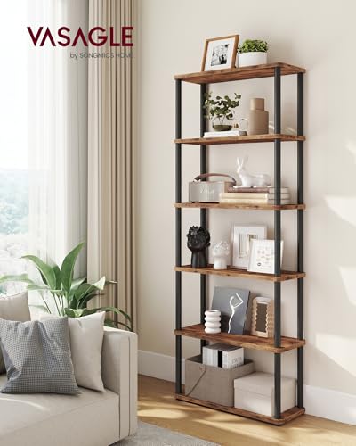 VASAGLE 6-Tier Shelf, Storage Shelves, Bookcase with Shelves, Living Room - color: Rustic Brown + Ink Black, size: 6 Tiers (23.6"W)
