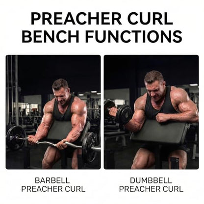 Black Adjustable Preacher Curl Bench – 2-in-1 Bicep & Triceps Strength Station | Seated Isolation Training for Barbell & Dumbbell | Compact Home Gym Equipment