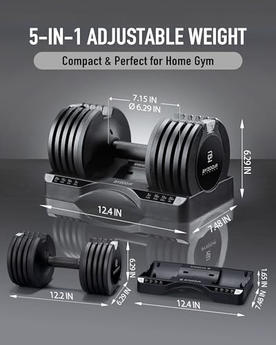 BYZOOM FITNESS Pure Series Adjustable Dumbbell - 12.5/25/27.5/50/55/75lb - ONE UNIT OR PAIR(check QTY before purchase) - 5-in-1/ 10-in-1 / 15-in-1 / 21-in-1 Flexible Hand Weights for Home Apartment Garage Gym, Strength Training & Fitness Workouts, White O