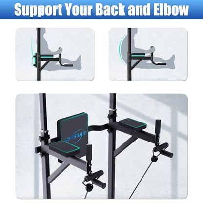 Pull Up Dip Station for Home Gym, Power Tower with Backrest, Adjustable Height Pull Up Bar Stand, Multifunctional Strength Training Fitness Workout Station