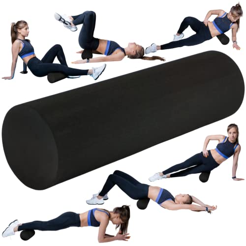 High-Density Foam Roller for Muscle Recovery & Massage, 13" x 3.75" EVA Firm Roller for Warm-Up/Cooldown, Yoga & Pilates, Includes Carry Case (Black)