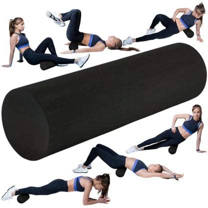 High-Density Foam Roller for Muscle Recovery & Massage, 13" x 3.75" EVA Firm Roller for Warm-Up/Cooldown, Yoga & Pilates, Includes Carry Case (Black) - color: Black