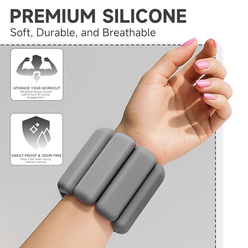 Weighted Bangles for Wrist and Ankle Weights for Women 1LB Each (Set of 2) | Farizonova Workout Weights for Yoga, Pilates & Walking | Leg & Arm Weights Men GREY