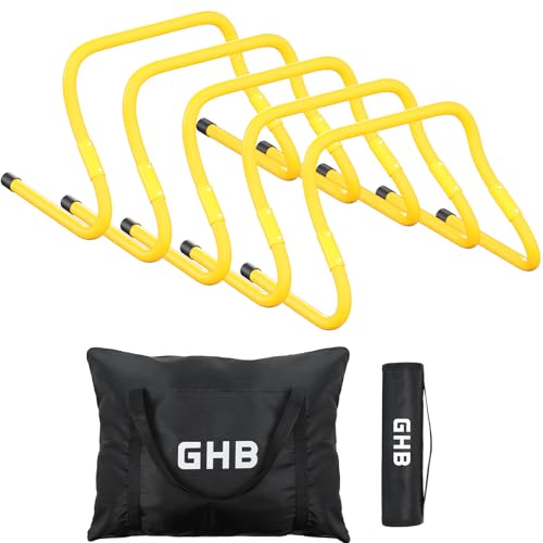 GHB Agility Hurdles 5/6 Pack Foldable Speed Agility Training Hurdles Adjustable Sturdy Hurdles Training Equipment Set with Carry Bag for Amateur, Athletes, Soccer, Basketball - style: 5 Pack Adjustable 8.3"&12.6"