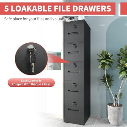 Metal File Cabinet with Drawer Heavy Duty Locking File Cabinets - color: Black, size: 68.3"H-5 drawers 5 locks