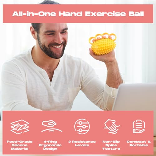 Hand Exercise Ball, Finger Therapy Ball, Grip Strengthener for Adults - Stress Relief, Massage Ball, Resistance Training for Wrist Flexibility, Hand Strengthening, Anxiety Relief
