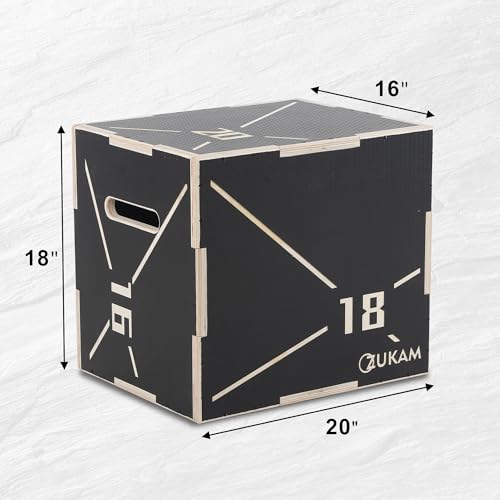 Non-Slip Wood Plyometric Jump Box- 3-in-1 Wooden Plyo Box for Home Gym and Outdoor Workout