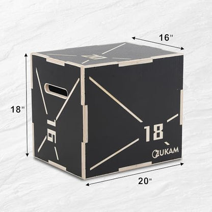Non-Slip Wood Plyometric Jump Box- 3-in-1 Wooden Plyo Box for Home Gym and Outdoor Workout