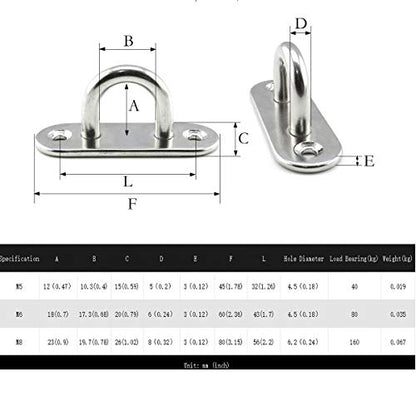 heyous 2 Set M8 Suspension Ceiling Wall Mount U Hook Anchor Hanger Stainless Steel Heavy Duty Multi Purpose Hammock Swing Ceiling Hook Strip Base Plate with Snap Hook