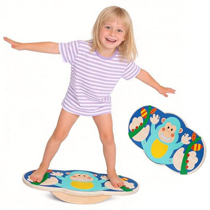 Jomifin Kids Wobble Balance Board - Wooden Rocker Board for Toddlers & Children, 123 LBS Durable Montessori Sensory Training Toy, - color: Blue