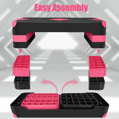 27" Exercise Workout Aerobic Step Platform with Adjustable 4"-6"-8" Risers - color: Red