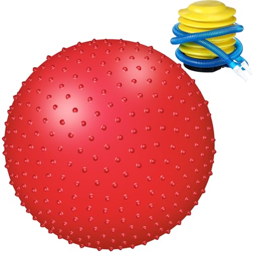 Large Sensory Massage Ball Bouncy Exercise Ball with Tactile Spikes 22 inch Big Inflatable Balls with Air Pump for Girls Boys Outdoor Indoor Pool Beach - color: red