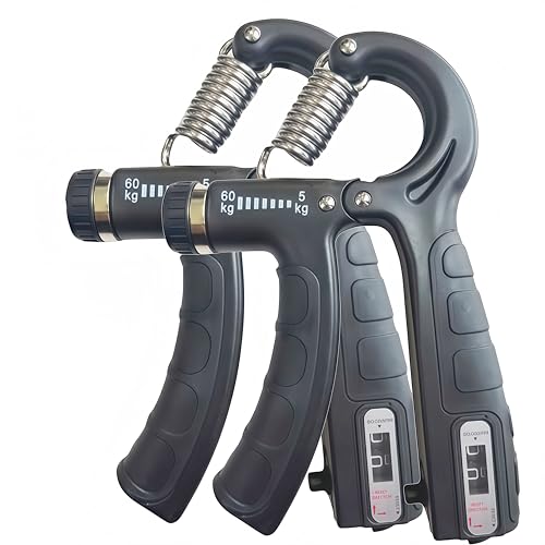 2 Pack Hand Grip Strength Trainer for Muscle Building with Counter, Adjustable Resistance 10-130 lbs, Wrist Forearm Strengthener Finger Strengthener - color: Black