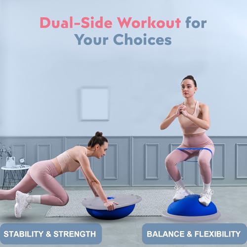 kisnbld Half Balance Ball Trainer, Inflatable 19/23 Inch Half Exercise Ball with Resistance Bands and Pilates Ball, Non-Slip 660lbs Capacity Yoga Ball for Home Gym Full Body Workouts