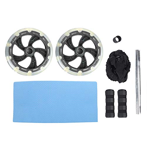 Fitness Roller with Dual ABS Wheels and Pull Strap Set, Abdominal Exerciser for Core Workout, Quiet Double Bearing Ab Roller with Knee Pad and Removable Handles for Home Gym Use