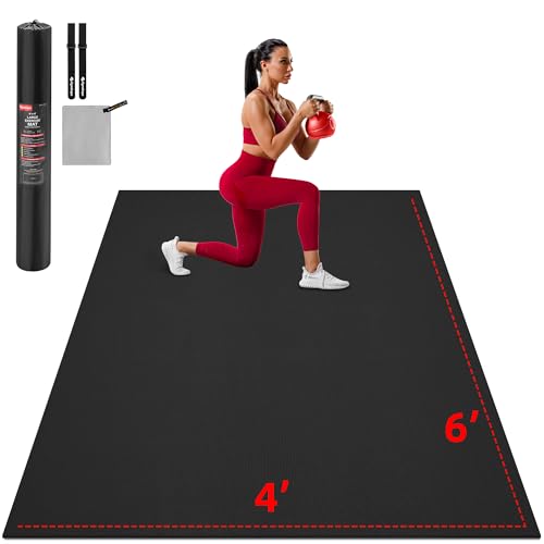 GymCope Extra Large Exercise Mat for Home Gym & Garage Flooring, 8mm Thick High-Density Workout Mat, Shoe-Friendly Non-Slip Cardio Mat for HIIT, MMA, Jump Rope & Weightlifting, 6'x4' to 10'x6' - color: 6'x4'x8mm-Black