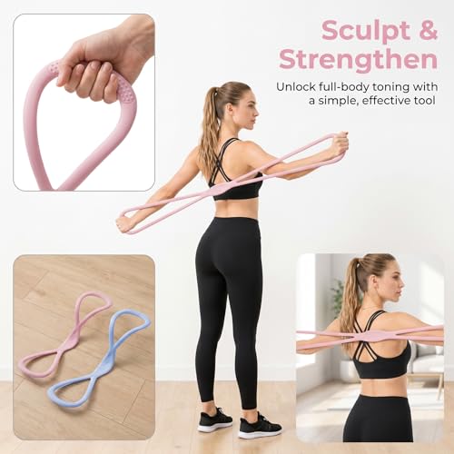 Figure 8 Resistance Bands with Handles, 2 Pack 15/25 LB Silicone Exercise Bands for Arms, Shoulders, Back & Legs, Stretch Bands for Women Men, Pilates Yoga Home Workout - color: PINK