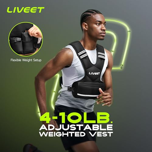 Adjustable Weighted Vest for Women Men, 4-10lb 11-20lb 20-32lb Weight Vest with 6 Ironsand Bags, Running Vest with Reflective Strips Adjustable Buckle Straps for Walking Strength Training - size: 4-10 lbs