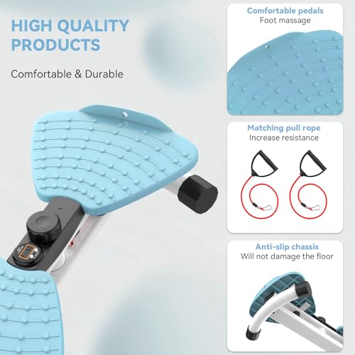 renZEC Waist Twister Machine, Adjustable Exercise Twist Board for Women Men, Noiseless Ab Twister for Home Gym Equipment, 330 lbs Capacity | Track Time, Reps, Calories with Digital Display - color: Blue