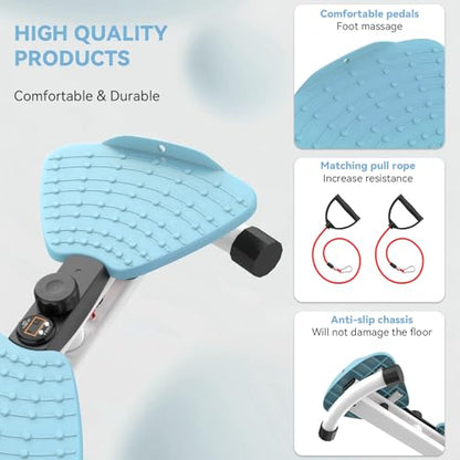 renZEC Waist Twister Machine, Adjustable Exercise Twist Board for Women Men, Noiseless Ab Twister for Home Gym Equipment, 330 lbs Capacity | Track Time, Reps, Calories with Digital Display - color: Blue