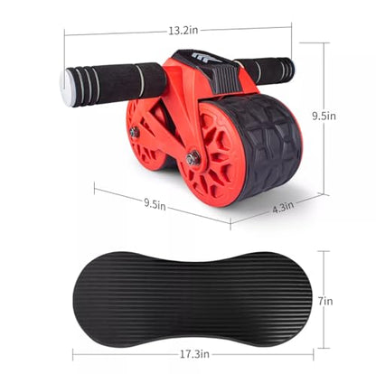 Automatic Rebound Ab Roller with Smart Display, Dual Wheel Design, Red, ABS Material, 150 lbs Weight Capacity, 9.5x9.5x2.82 inches