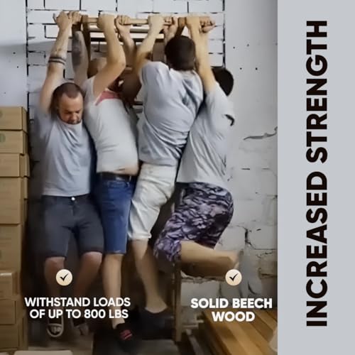 Swedish Ladder Wall Stall Bars for Kids and Adults, made of Solid Beech Wood, Withstands Loads up to 880 lbs, with Removable Pull-Up Bar, Dip Bar, Gymnastics and Exercise Indore Gym