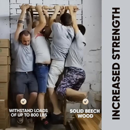Swedish Ladder Wall Stall Bars for Kids and Adults, made of Solid Beech Wood, Withstands Loads up to 880 lbs, with Removable Pull-Up Bar, Dip Bar, Gymnastics and Exercise Indore Gym