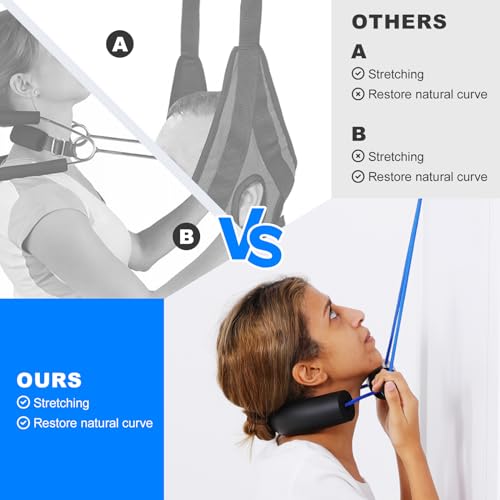Cervical Neck Traction Device Over Door Home Use for Neck Pain Relief, Portable Neck Stretcher Strap for Spinal Decompression or Physical Therapy, Restore Natural Curve of Neck
