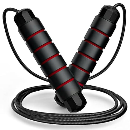 Jump Rope, Tangle-Free Rapid Speed Jumping Rope Cable with Ball Bearings for Women, Men, and Kids, Adjustable Steel Jump Rope with Foam Handles for Home Gym Exercise Fitness Workout Equipment & Slim Body - color: Red