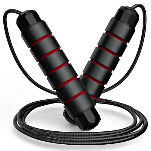 Jump Rope, Tangle-Free Rapid Speed Jumping Rope Cable with Ball Bearings for Women, Men, and Kids, Adjustable Steel Jump Rope with Foam Handles for Home Gym Exercise Fitness Workout Equipment & Slim Body - color: Red