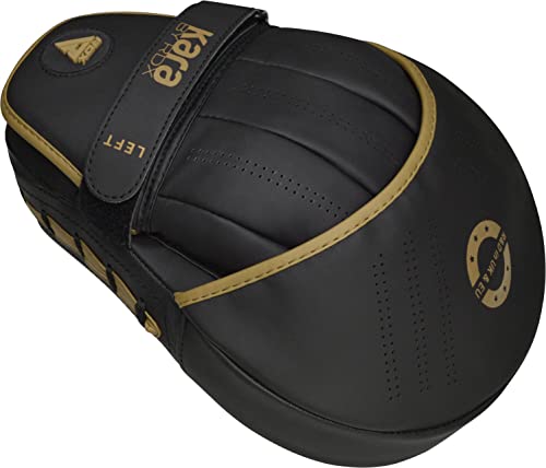 RDX Boxing Pads Curved Focus Mitts, Maya Hide Leather Kara Hook and jab Training Pads, Adjustable Strap Ventilated, MMA Muay Thai Kickboxing Coaching Martial Arts Punching Hand Target Strike Shield - color: Golden