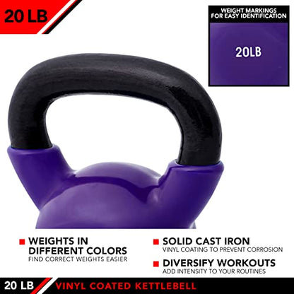 JFIT Kettlebell Weights Vinyl Coated Iron - style: 20lb (Purple)