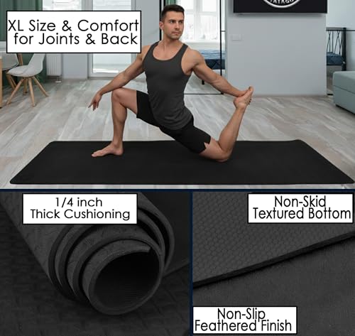 Extra Large Yoga Mat XL, Wide and Long, Extra Thick Non Slip Exercise Mat - color: Black, size: 6mm