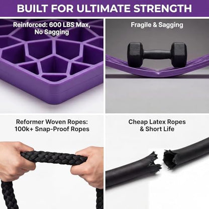 Foldable Pilates Reformer Board for Beginners, Pilates Workout Kit w/ Resistance Bands, Purple Sliders for Core, Balance & Push-Up Training, Mini Home Friendly Pilates Equipment Set