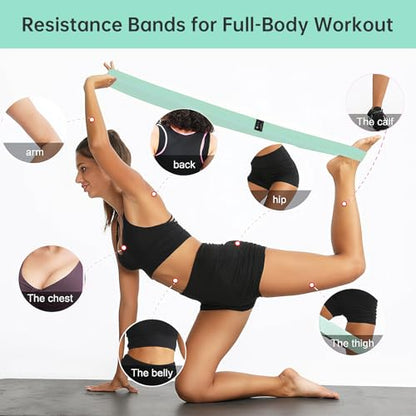 Fabric Resistance Bands - 3-Pack Set, Long Cloth Exercise Bands for Home Workout Strength Training, Yoga & Pilates | with Storage Bag - color: Pink, Green, Purple