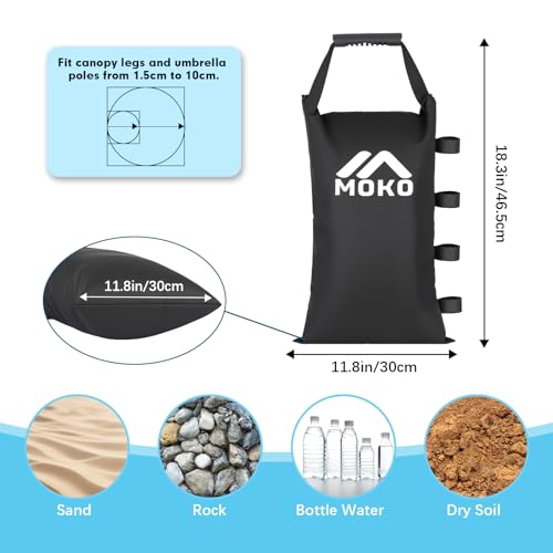 MoKo 120 LBS Zipper Top Sand Bags for Canopy Legs (Set of 4, Without Sand), Windproof Weight Bags with Silicone Handle for Gazebo Leg, Pop Up Canopy Tent Weights, Sandbags for Weight, Black