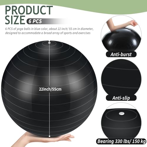 Hungdao 6 Pack Exercise Ball Bulk Inflatable Pregnancy & Workout Ball 22 Inch Heavy Duty Pilates Ball for Yoga Stretching Therapy Balance Physical Fitness - color: Black