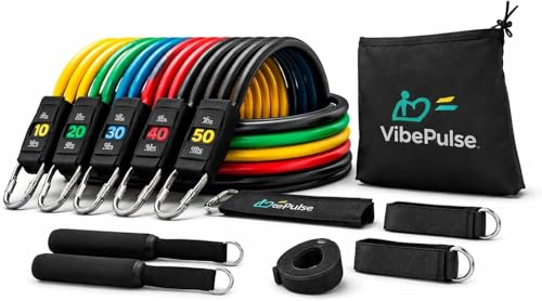 Resistance Bands Set for Physical Therapy Stackable 10-150 lbs Exercise Bands with Handles, Door Anchor, Ankle Straps & Carry Bag - Strength Training, Rehabilitation & Home Gym for Men & Women