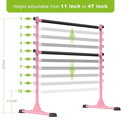 Dolibest Freestanding Ballet Bar, Height Adjustable Ballet Bar, Heavy Duty Dance Bar, with Non-Slip Rubber Pads, Enhanced Stability, Dance/Yoga/Fitness Stretching Bar, Ideal for Kids and Adults - color: Pink- 4ft Steel Cross Bar+ Black Foam