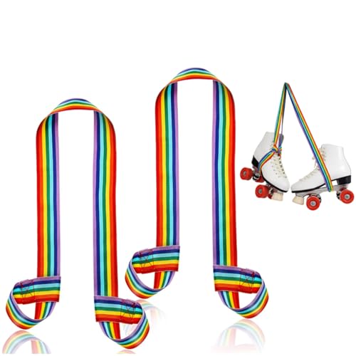 Skylety 2 Pcs Roller Skate Leash Adjustable Stretching Skate Boot Shoulder Strap Carrier for Child Women Men Skating - style: Rainbow Color Style