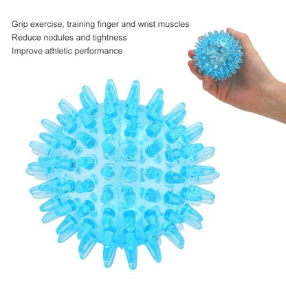 Agatige 2PCS 7CM Spiky Massage Balls, Strength Recovery Exercise Ball, Hollow Soft Stress Reflexology, Stress Relief Massage Ball for Hand Wrist (Transparent Blue, 2PCS) - size: 2PCS