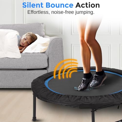 SereneLife Trampoline 40" - In-Home Cardio Fitness Rebounder with Adjustable T-Bar Handle, Silent Heavy Duty Bungee Rebounder for Adults