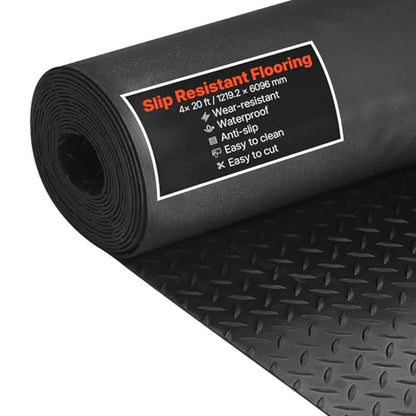 VEVOR Garage Floor Roll, 4 x 20 ft Garage Flooring Mat, 3 mm Thickened Rubber Diamond Plate Floor Protector Mat, Non-Slip, Wear-Resist, Waterproof, Easy to Clean for Warehouse, Gyms,Trailer, Black - size: 240"L x 48"W x 0.1"Th